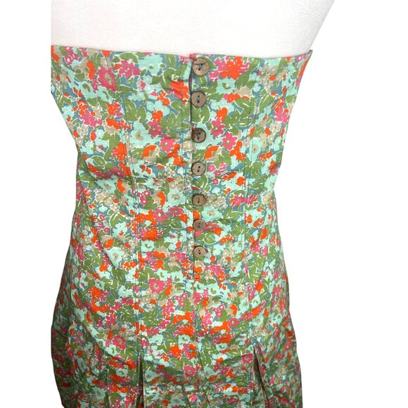 Free People Made Me Smile Strapless Floral Dress Pleated Skirt Button Back XL - Picture 6 of 14